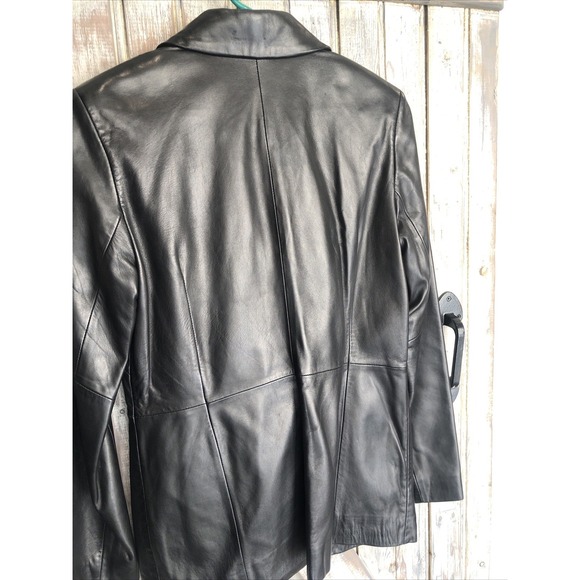 Ladies Black Leather 3-Button Sleek Blazer Jacket Soft EUC Chic Sz 6 - Picture 11 of 16